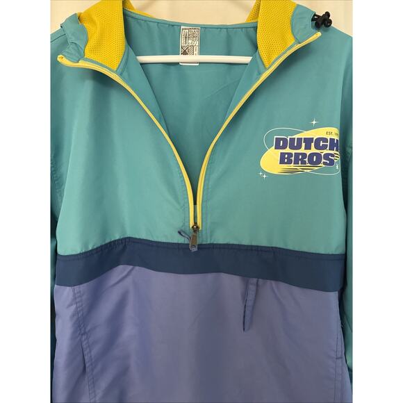 Dutch Bros Anorak Jacket Womens Medium Color Block Windbreaker Retro Logo Hoodie - Picture 13 of 13